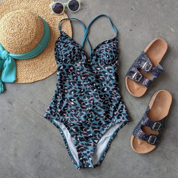 green leopard print swimsuit